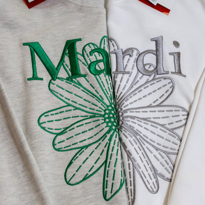 Mardi Mercredi Sweatshirt Flowermardi Needlework White Grey