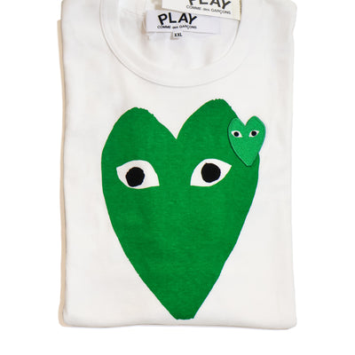 CDG Play Womens Green Hearts T-shirt White
