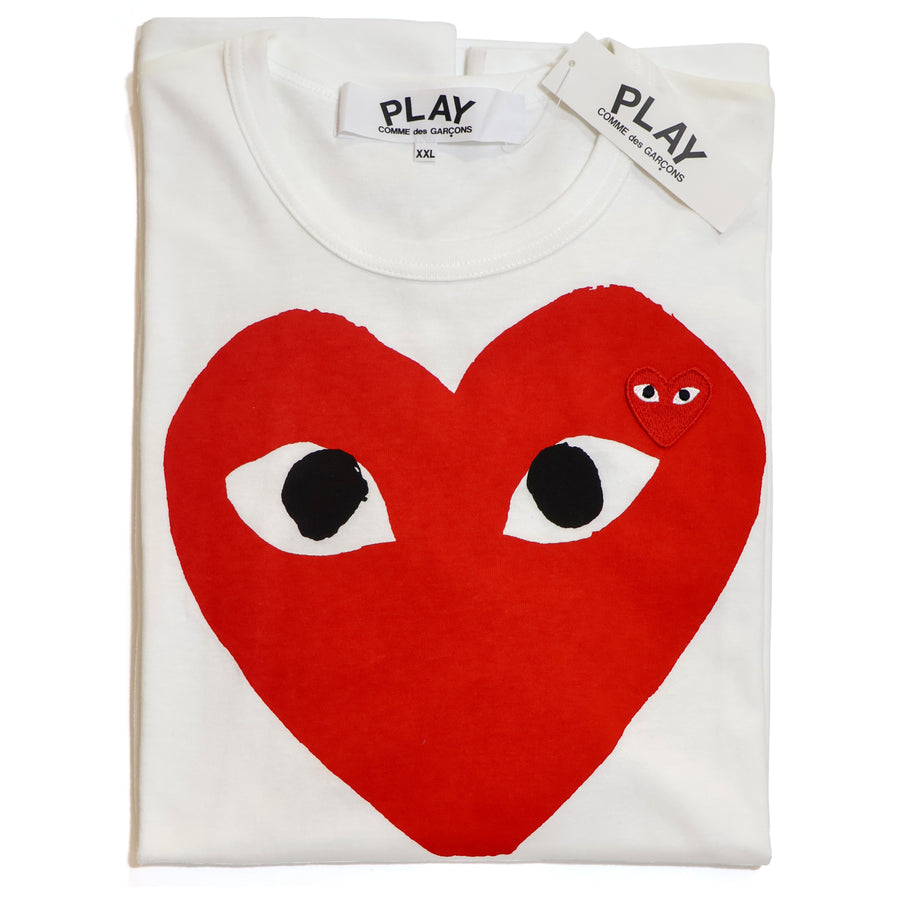 CDG Play Womens Red Heart Emblem T-shirt White