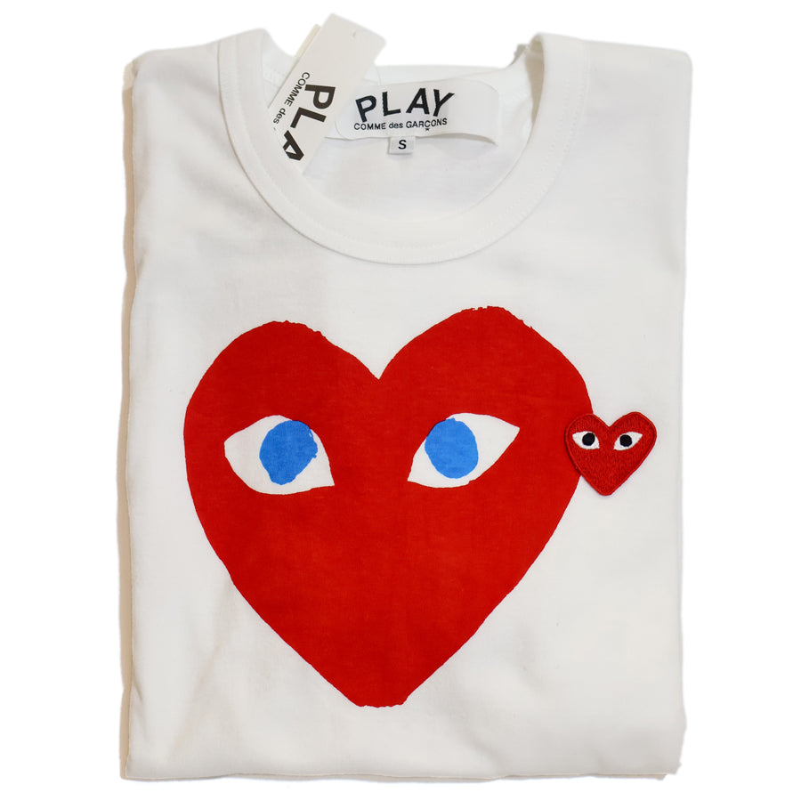 CDG Shirt White abig Heart Blue Eyes - Unisex